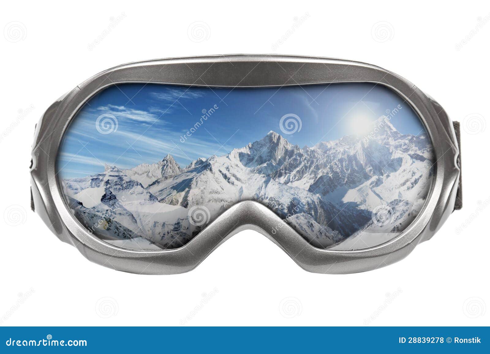 Ski Goggles with Reflection of Mountains Stock Photo Image of object