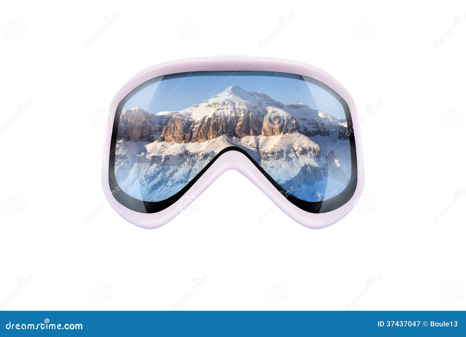 Ski Goggles with Reflection of Mountains Stock Image Image of season