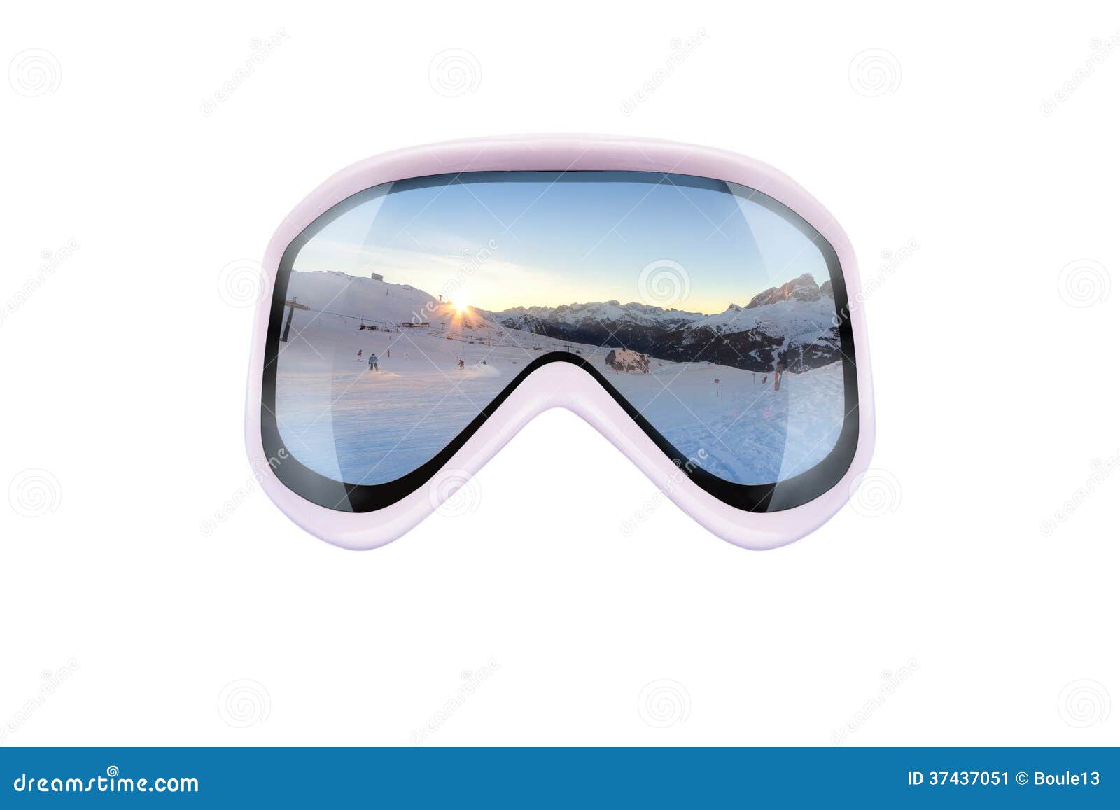 Ski Goggles with Reflection of Mountains Stock Image Image of