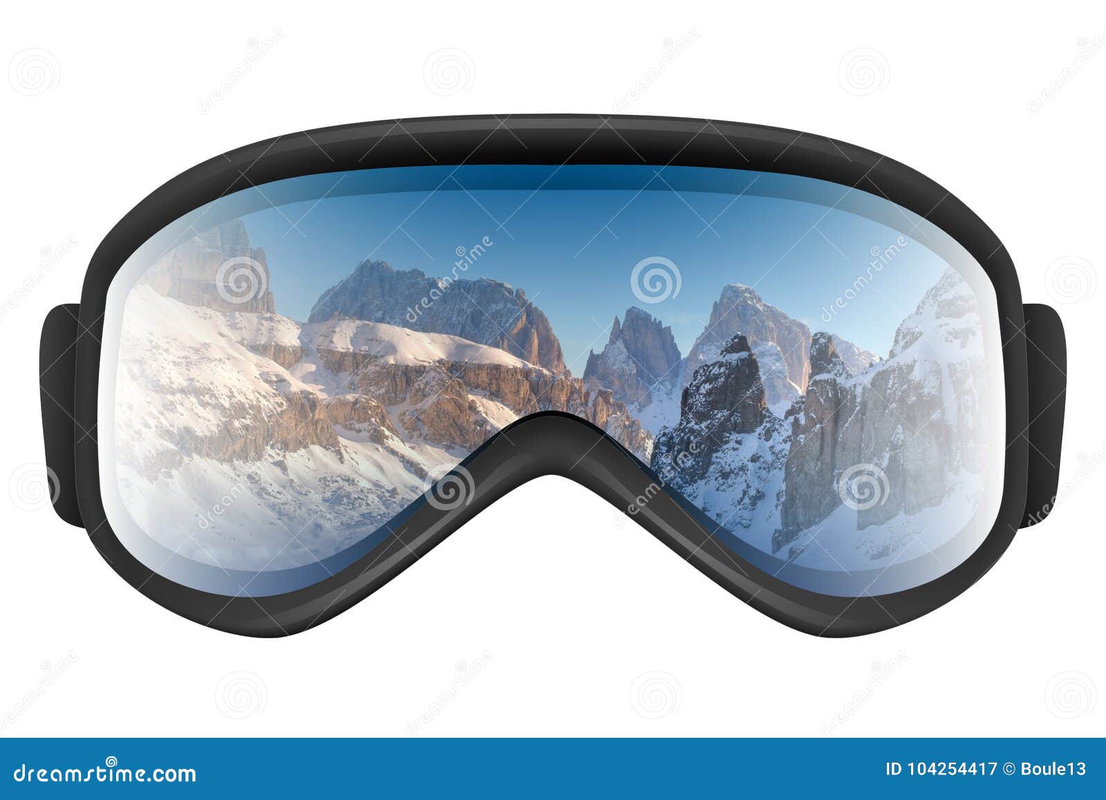 Ski Goggles with Reflection of Mountains Stock Illustration