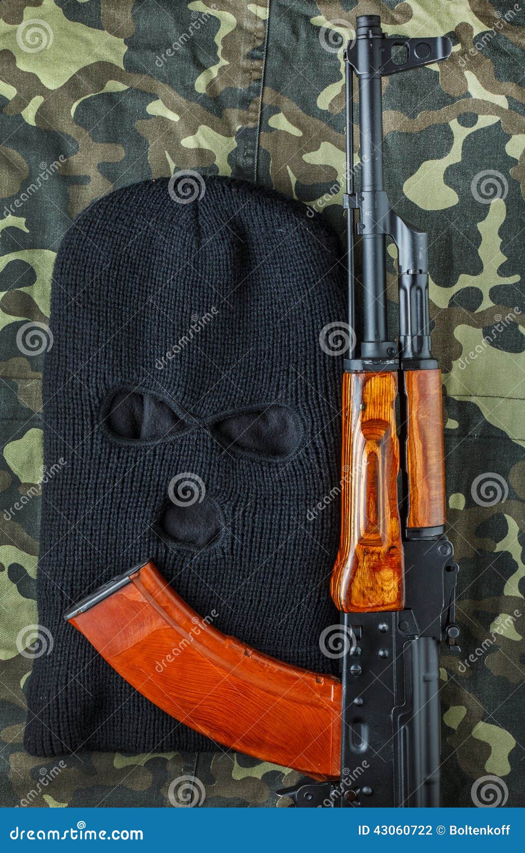 Ski Mask and Ak 47 on a Camouflage Background Stock Photo Image of