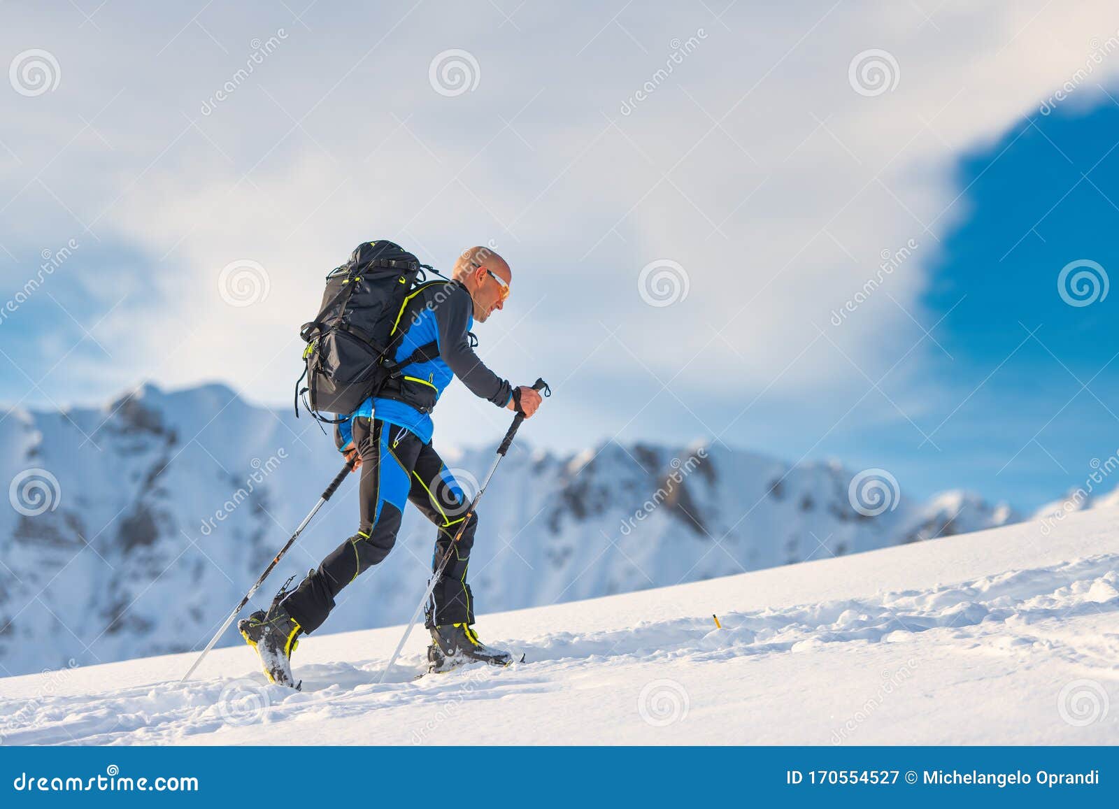 Ski Mountaineering in Action with Seal Skins Stock Image Image of