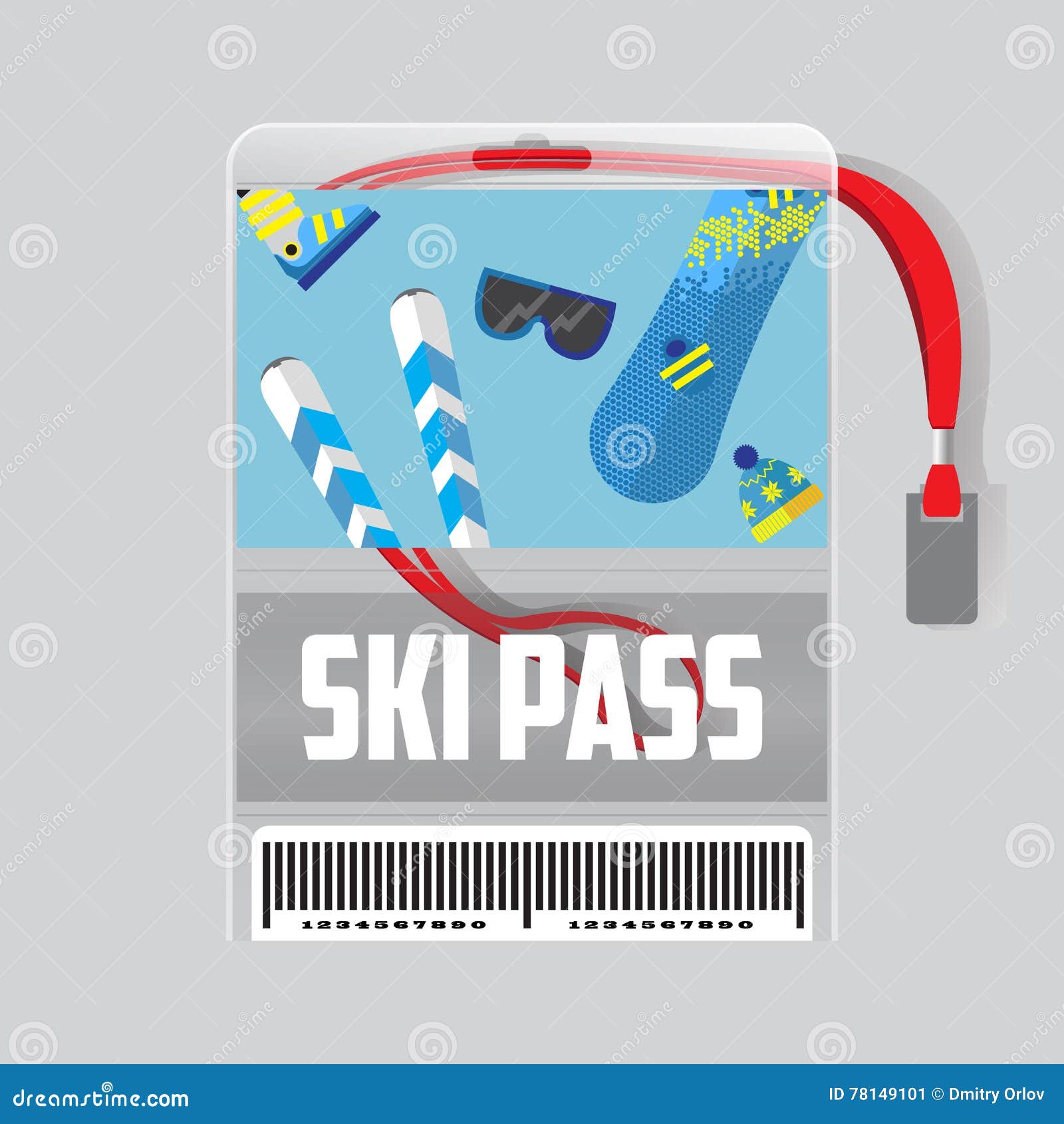 ski-pass-template-with-barcode-nastro-rosso-attrezzatura-per-le-vacanze