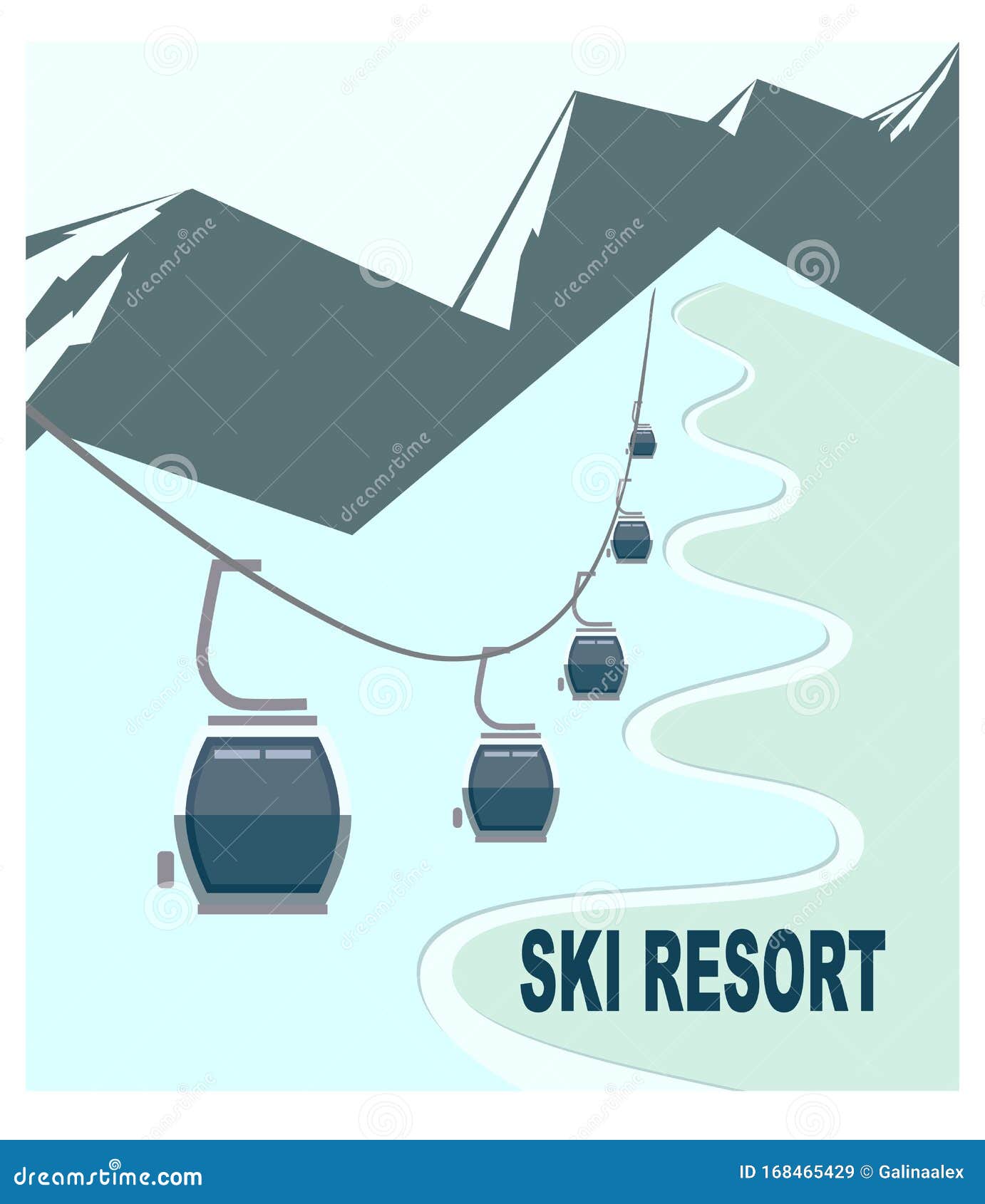 Ski Resort with Snow-capped Mountain Peaks and Ski Lift Stock Vector ...