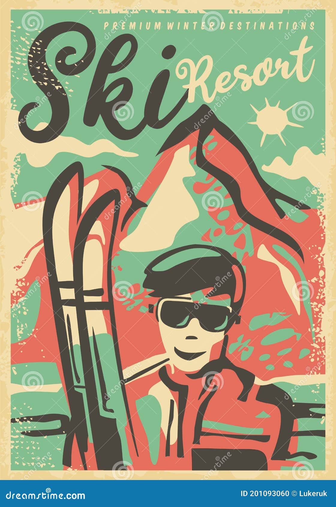 ski resorts retro poster  template