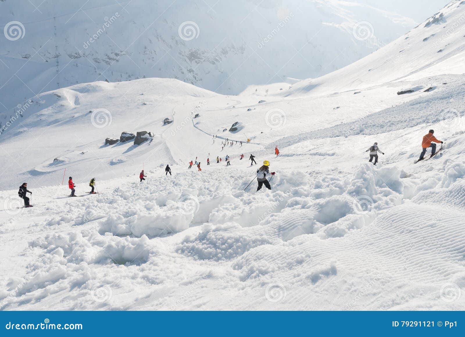Ski Slope Avalanche Covered with Skiers Editorial Photo Image of