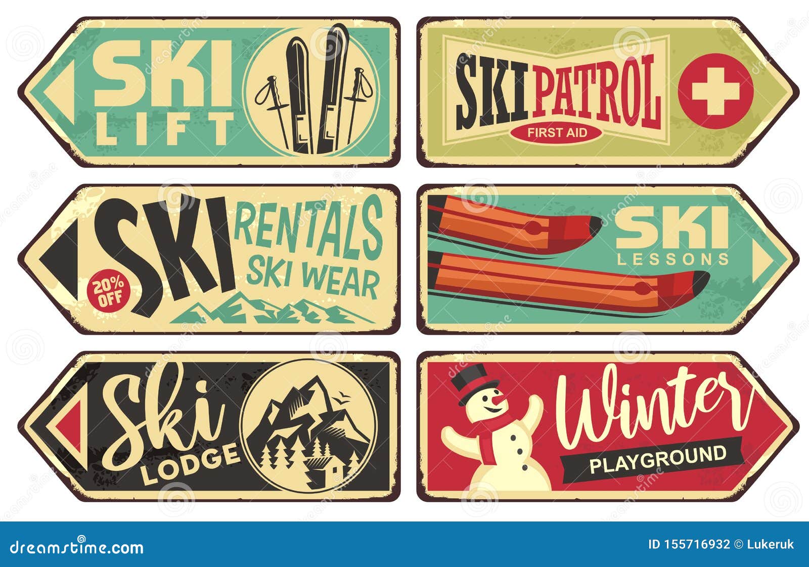 ski and winter holiday retro signs collection