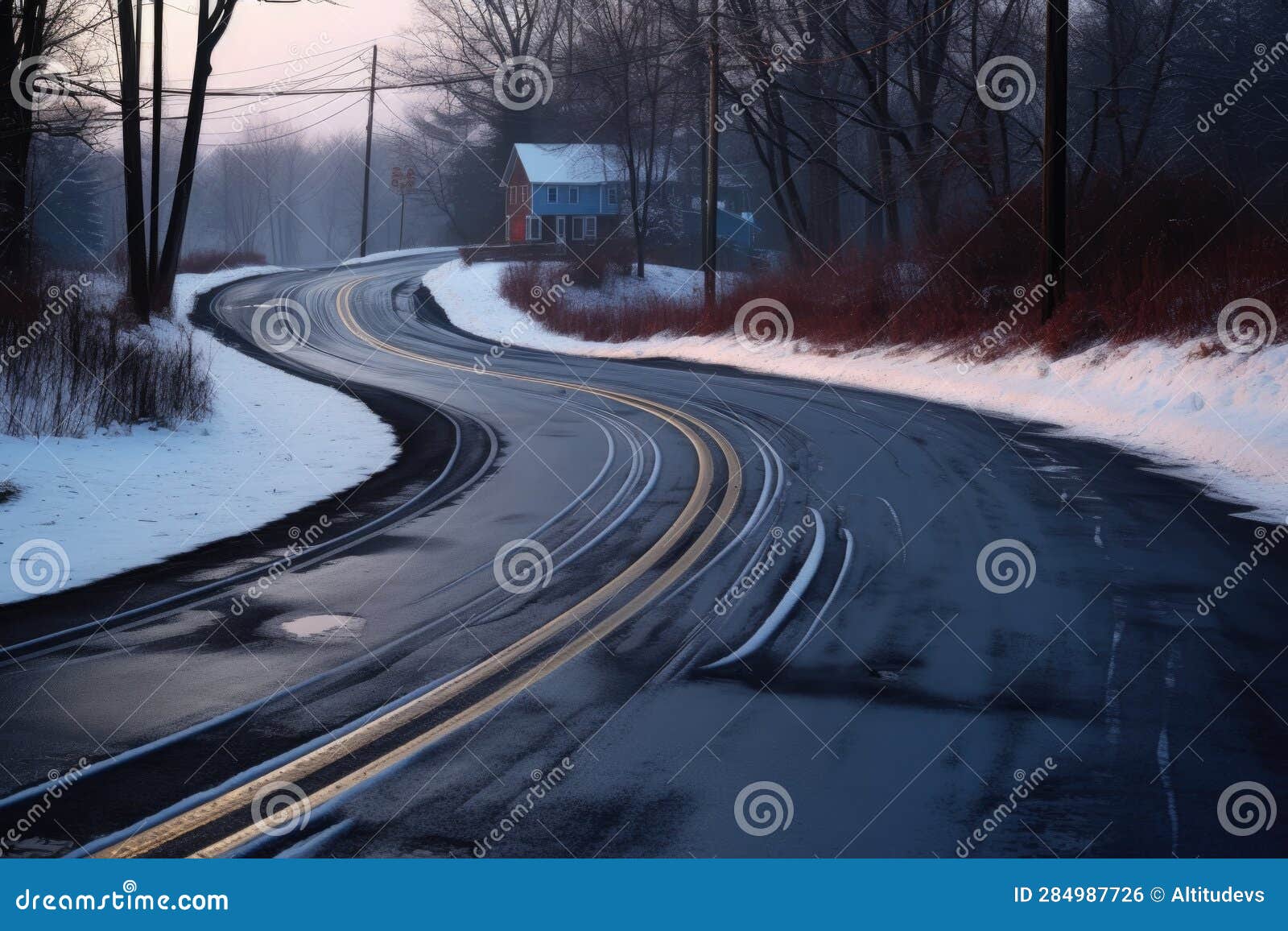 Skid Marks on Icy Road Curve after Car Slip Stock Photo Image of