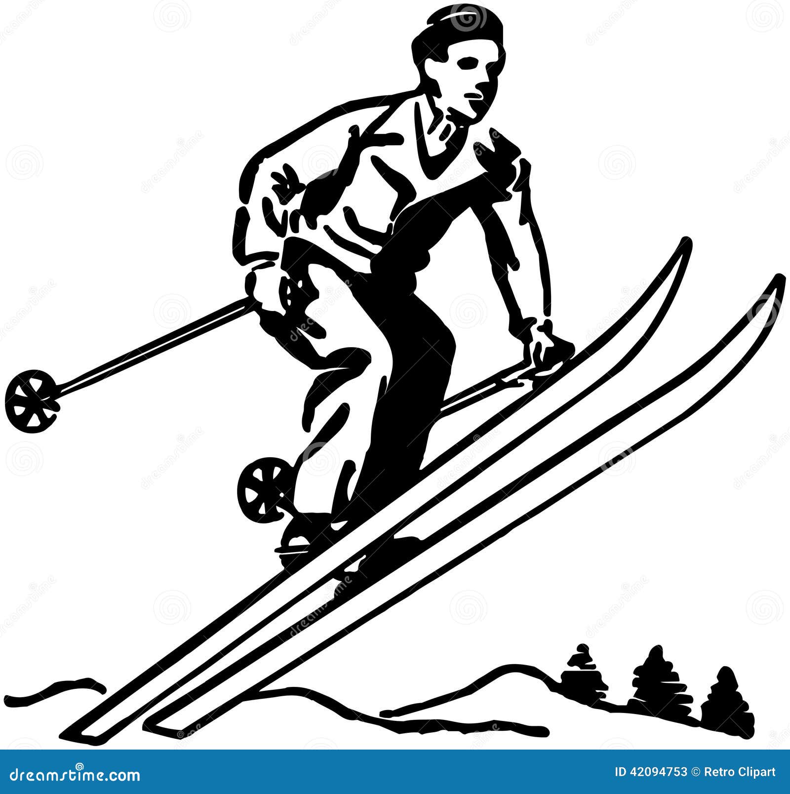 Skier stock vector. Illustration of vintage, mountains - 42094753