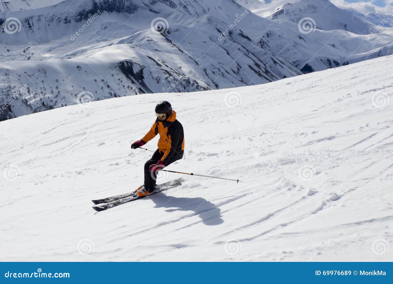 Skier Going Down the Mountain Stock Image - Image of touring, peak ...