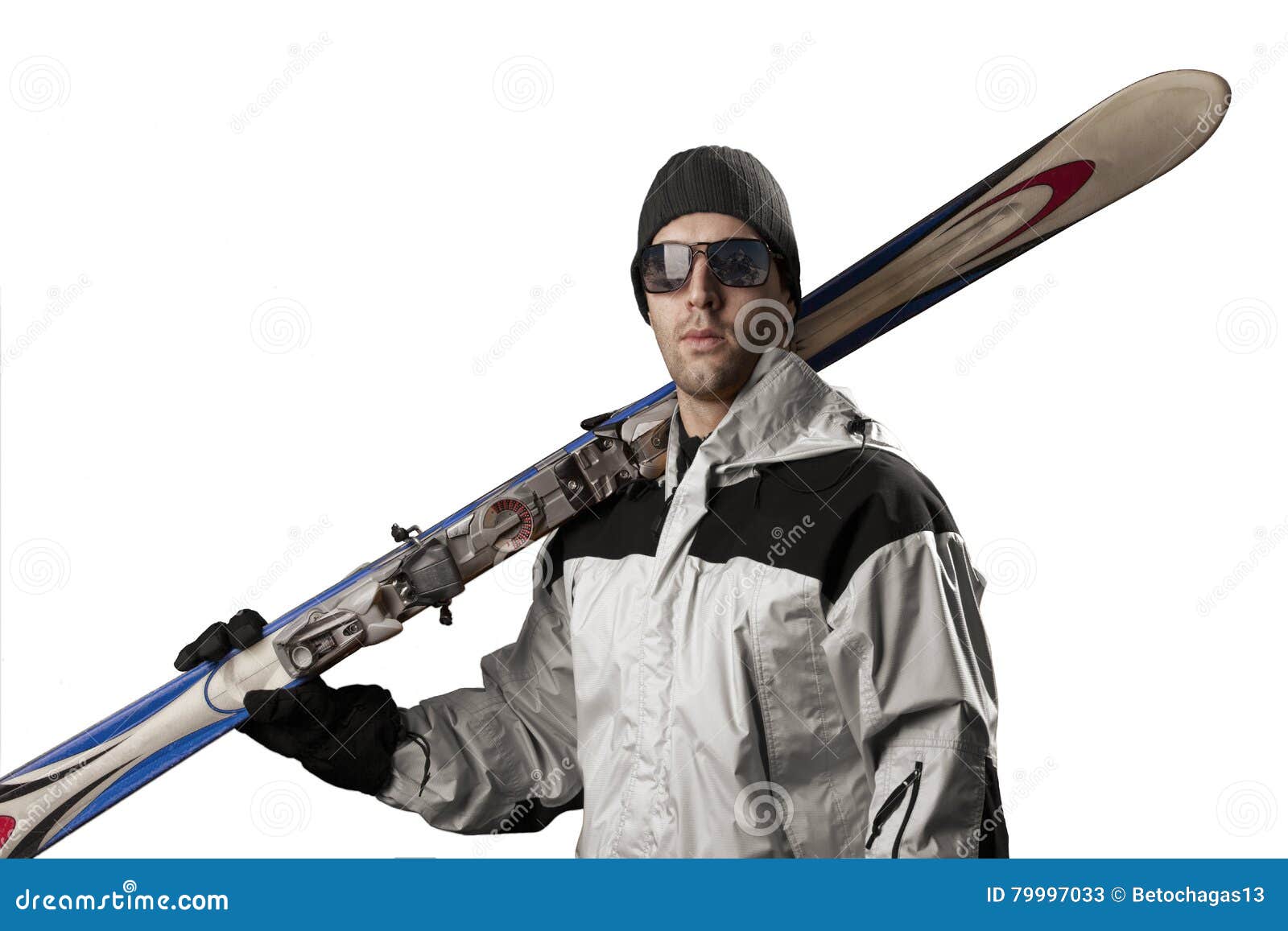 Skier Holding a Pair of Skis Stock Image - Image of helmet, snowboarder ...