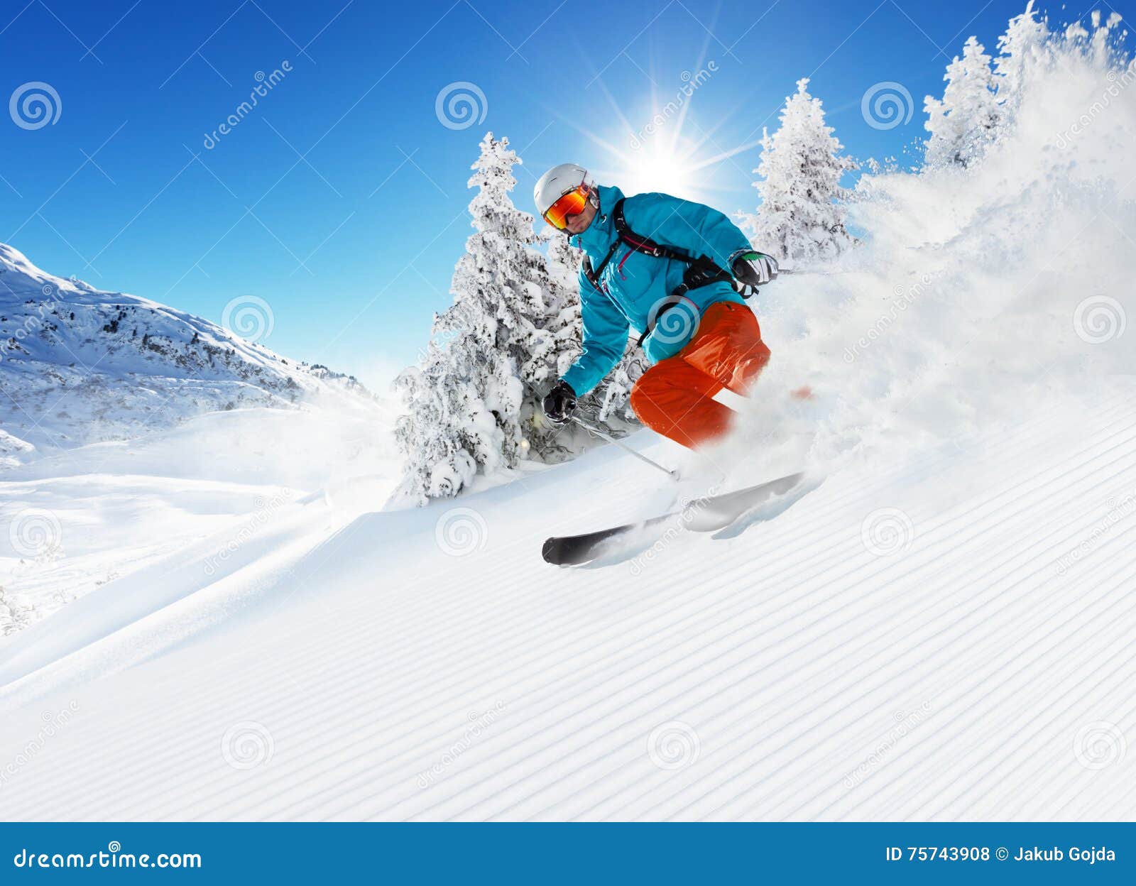 Skier on Piste Running Downhill Stock Photo - Image of outdoors ...