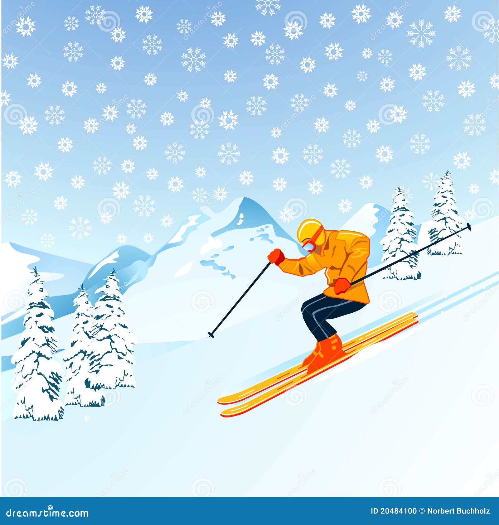 Skier on Snowy Mountainside Stock Vector - Illustration of freezing ...