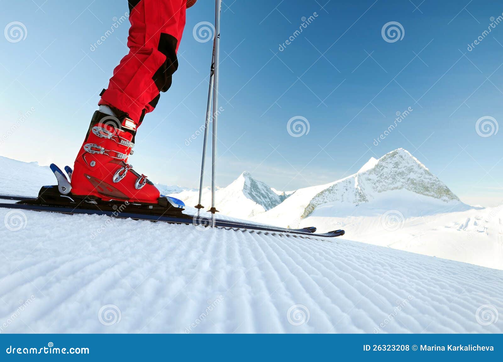skier on an untouched ski track