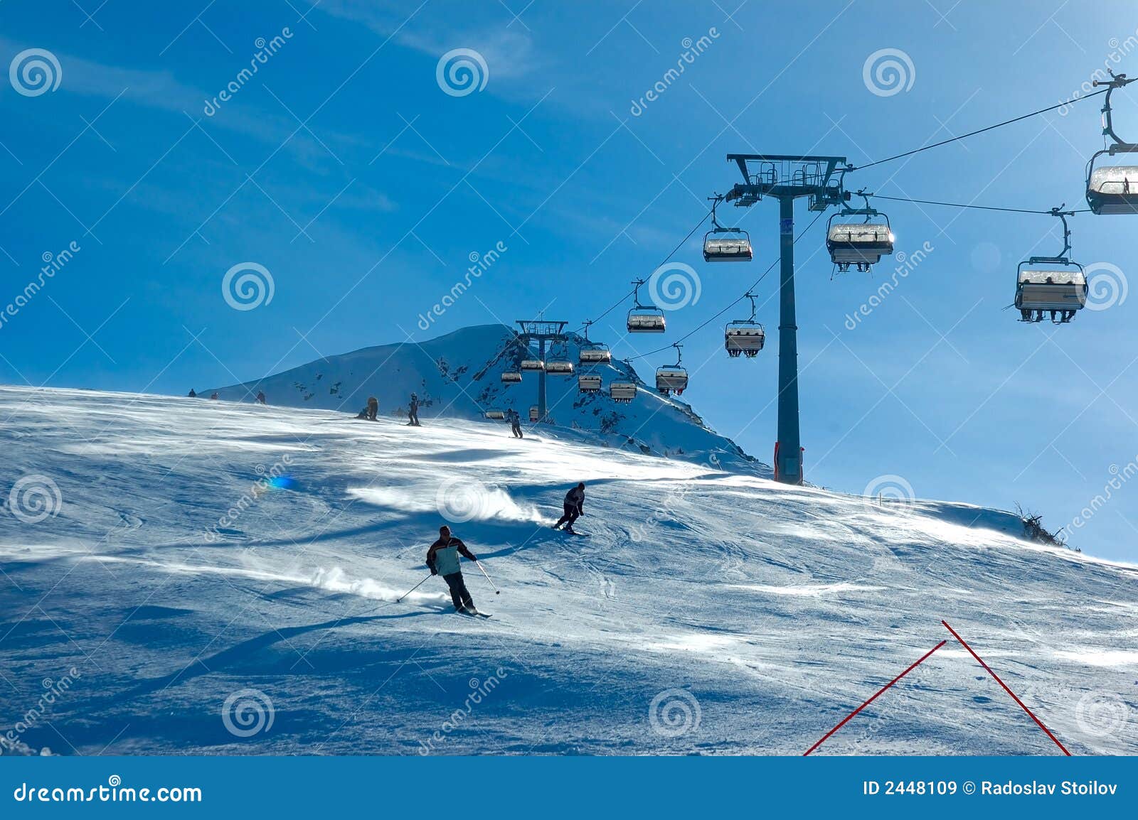Skiers on chair lift stock image. Image of remote, snowboard 2448109
