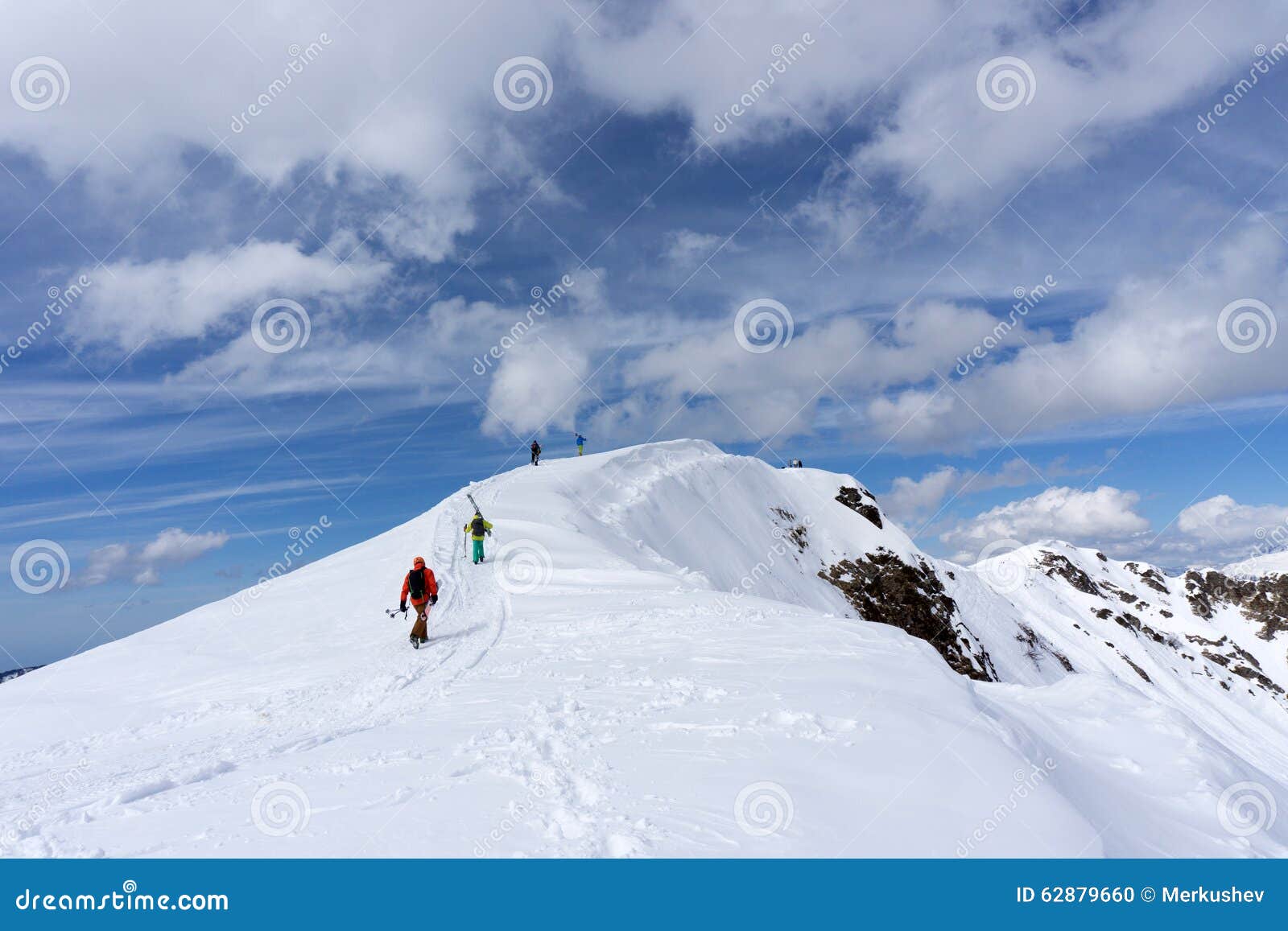 Skiers Climbing a Snowy Mountain Stock Photo - Image of adventure ...