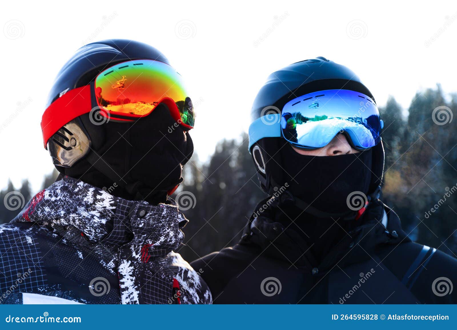 Skiers in Goggles and Ski Helmets Outdoor Stock Photo Image of freeze