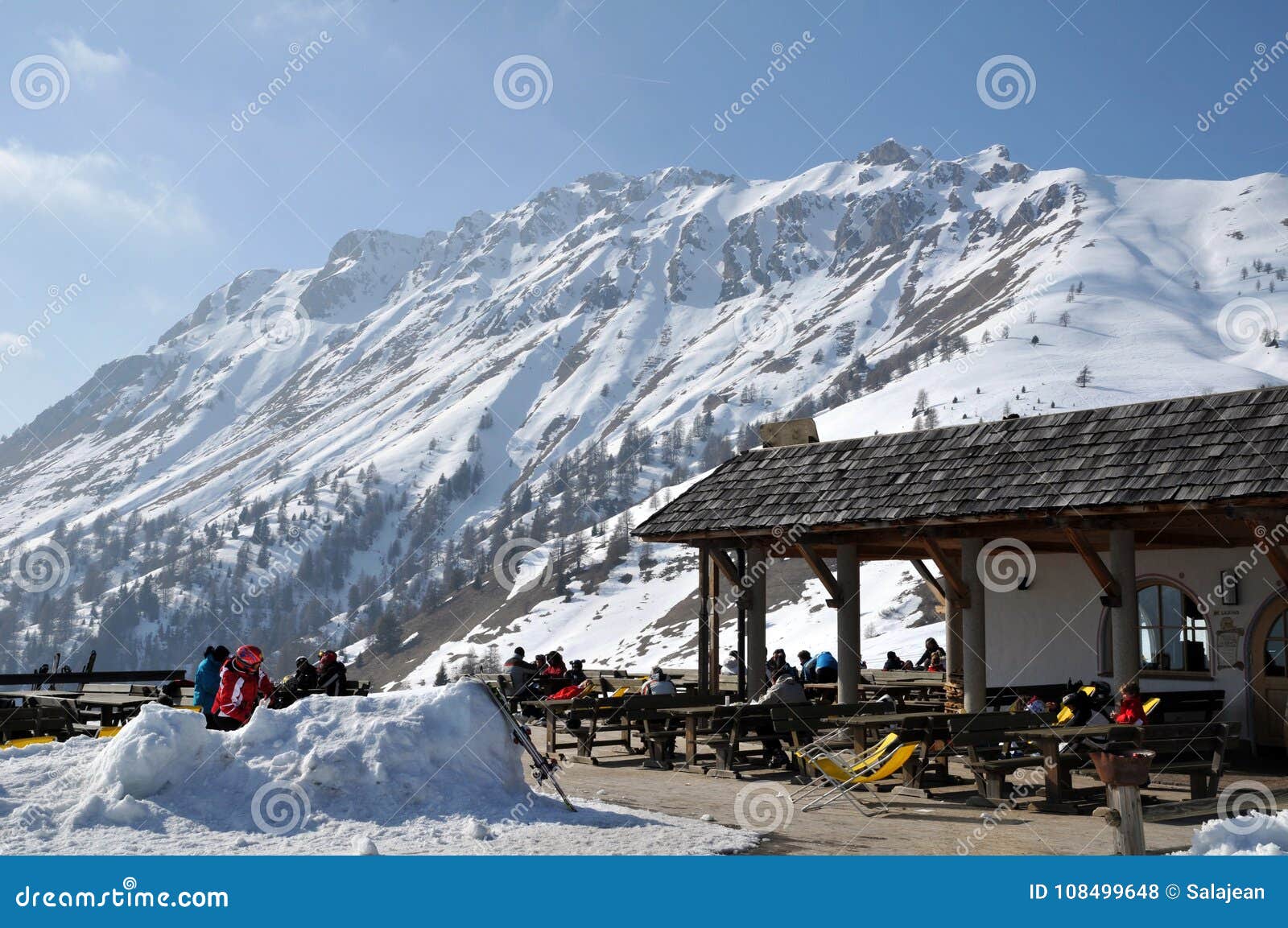 Skiers Outdoor at a Restaurant the Italian Dolomites Editorial Stock Photo - peak, high: 108499648