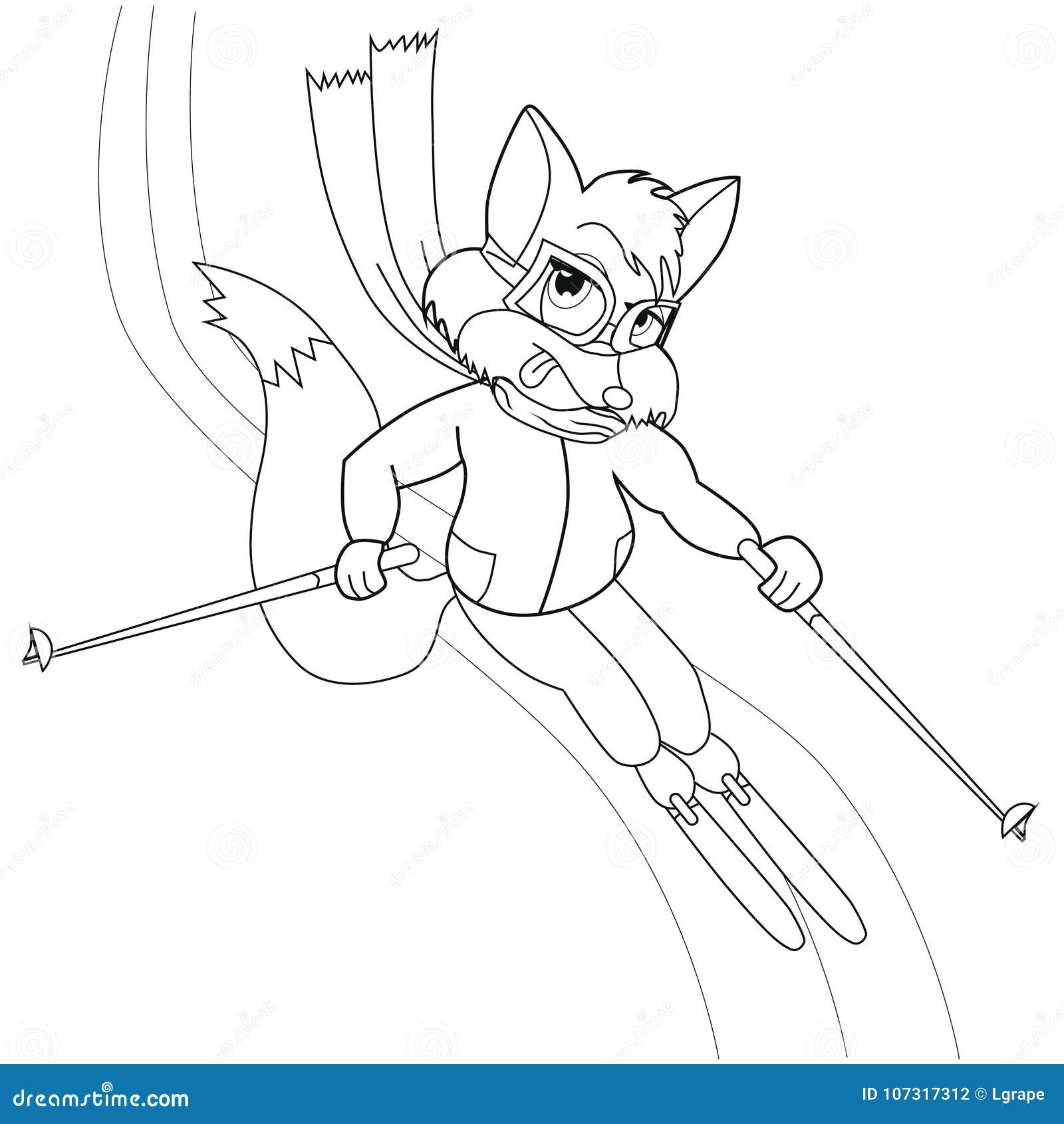 Skieur de Fox de livre de coloriage Type de dessin animé