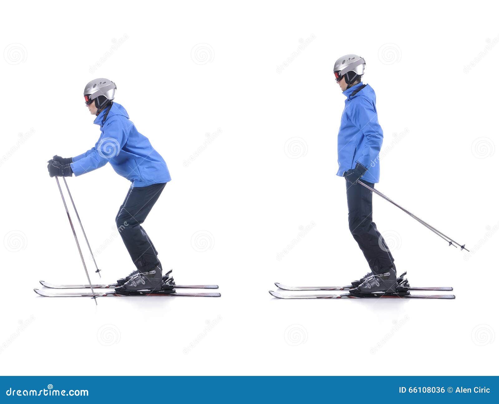 skiier demonstrate how to push away in skiing. sliding.