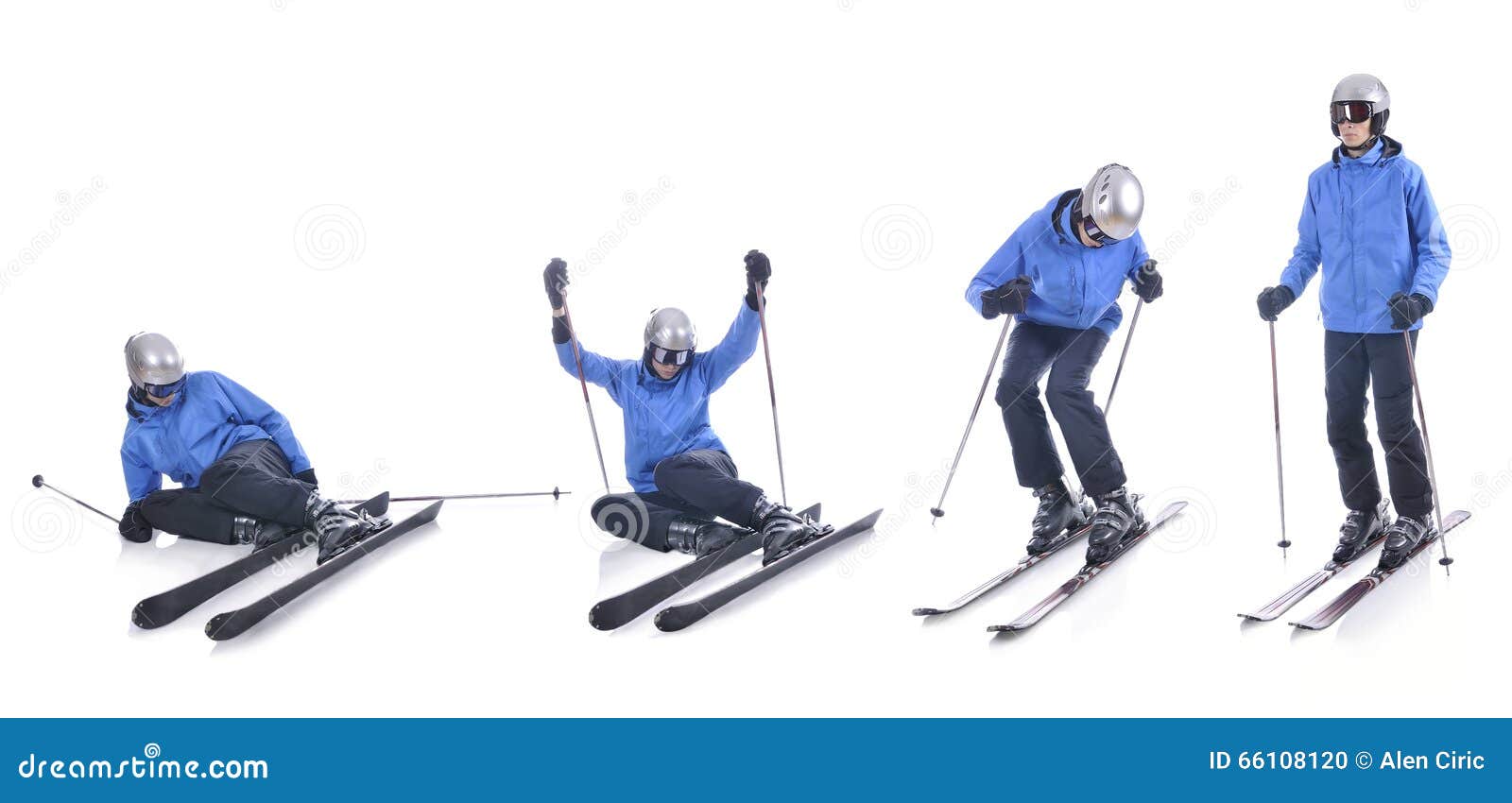 Skiier Demonstrate How To Stand Up in Skiing Stock Photo Image of