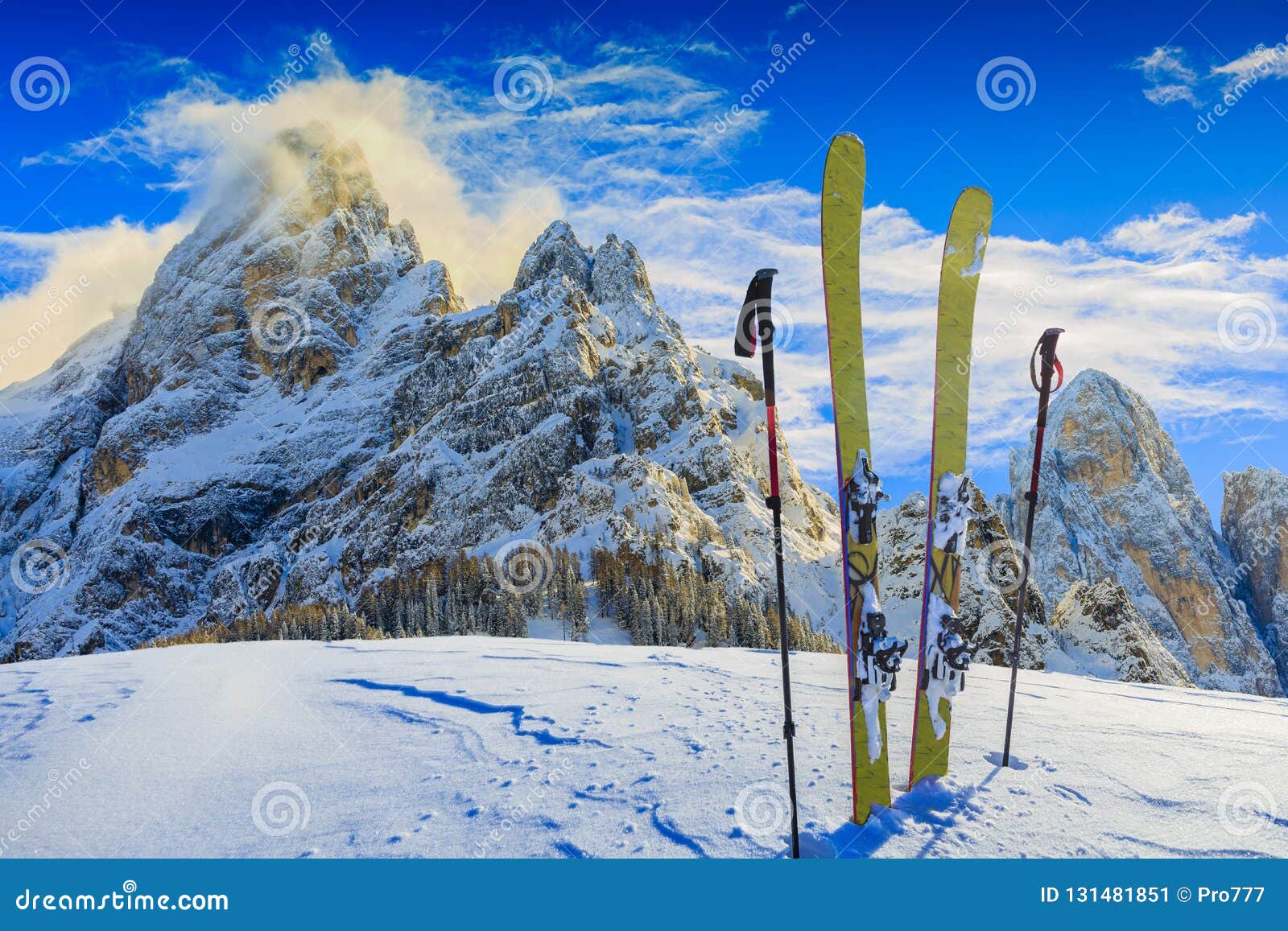 skiing with amazing panorama of pale di sant martino di castrozza.