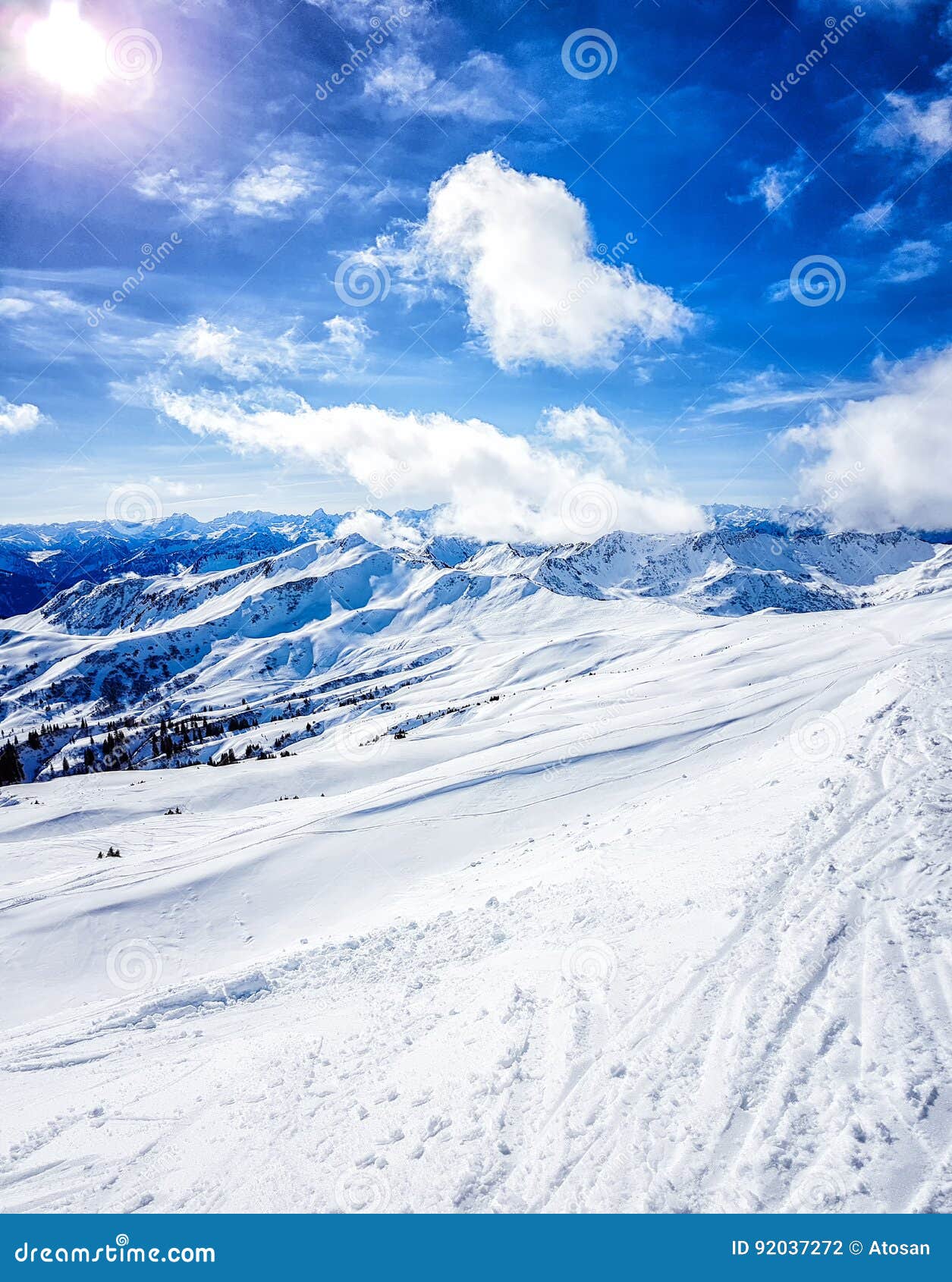 Skiing in the austrian alps on a sunny day