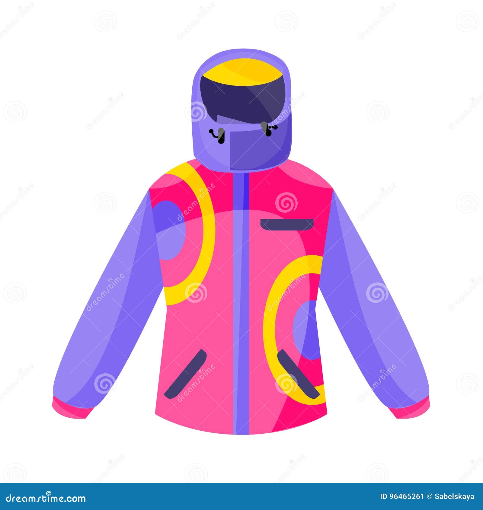Skiing, Hiking, Winter Sport Down Jacket, Flat Style Vector