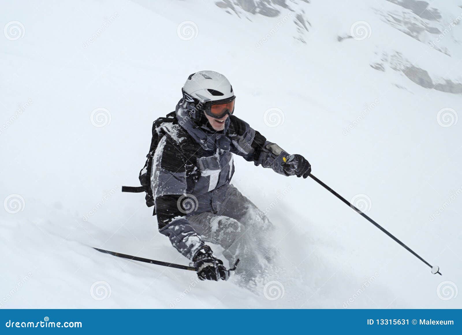 Skiing (Man in Grey Ski Suit) Stock Image Image of grey, energy 13315631