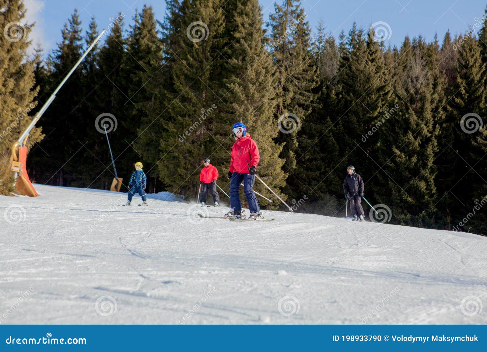 Skiing People and the Chair Lifts of Ski Region in Ukraine Editorial ...
