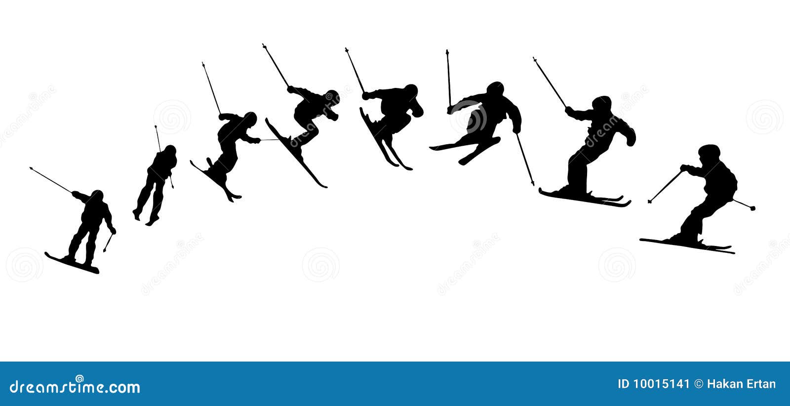 Skiing Sequence Silhouettes Stock Vector Illustration of