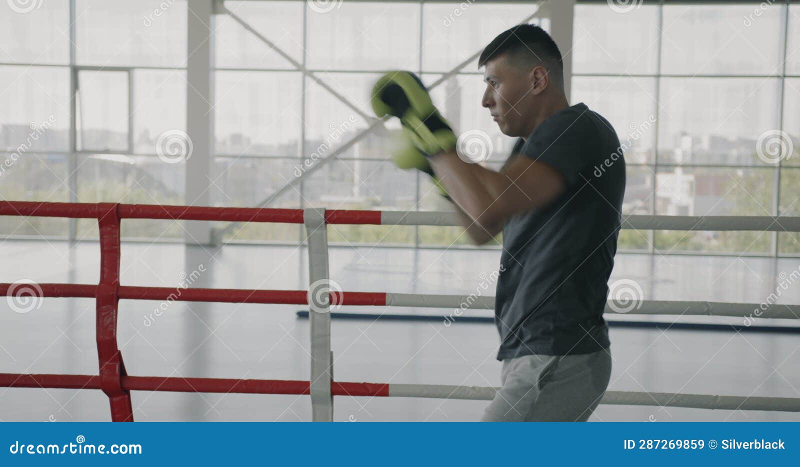 Skilled Boxer Practicing Punches Hitting Air Shadow Fighting in Boxing