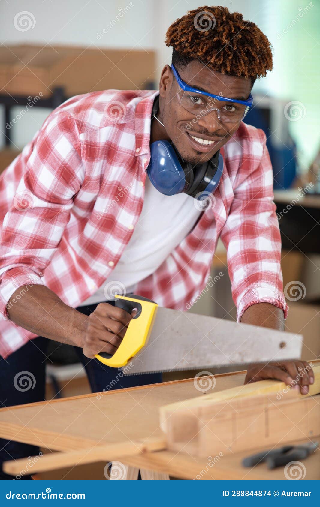 Skilled Carpenter Cutting Wood in Woodwork Workshop Stock Photo - Image ...