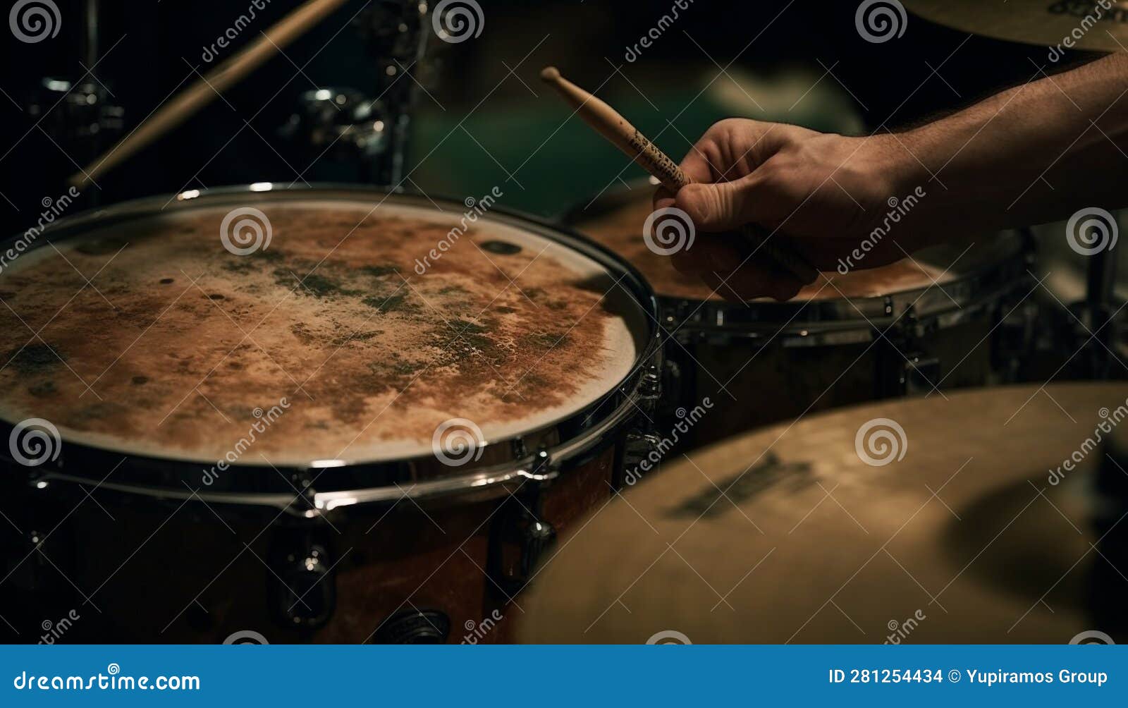 The Skilled Drummer Hand Hits the Cymbal, Creating Musical Noise