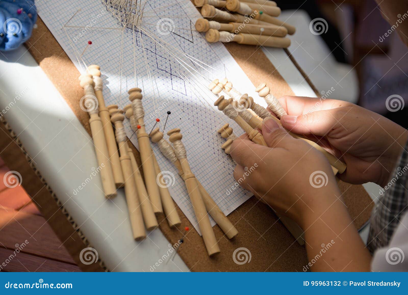 Skilled Female Hands at the Traditional Lace Making Crafts Stock Photo