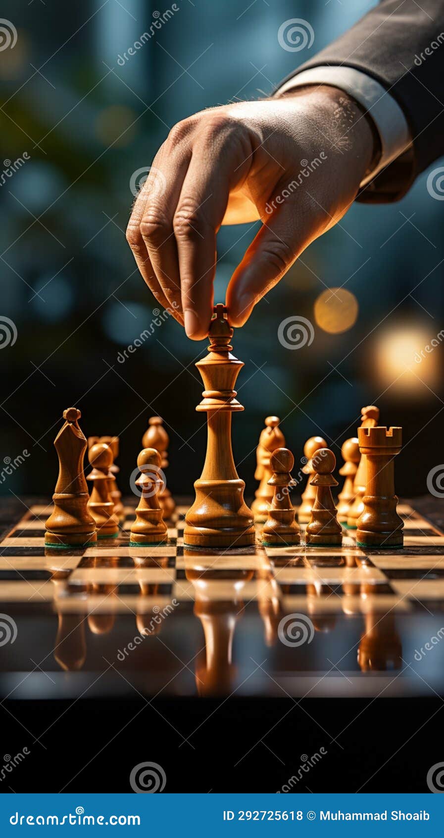a skilled hand deftly slides a chess piece marked chess across