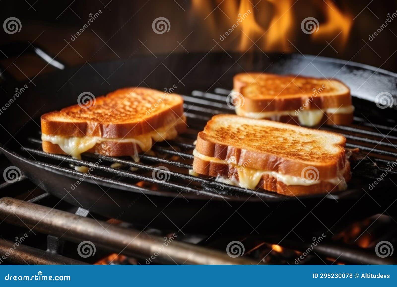 Skillet with Brickpressed Grilled Sandwich on Cooking Range Stock