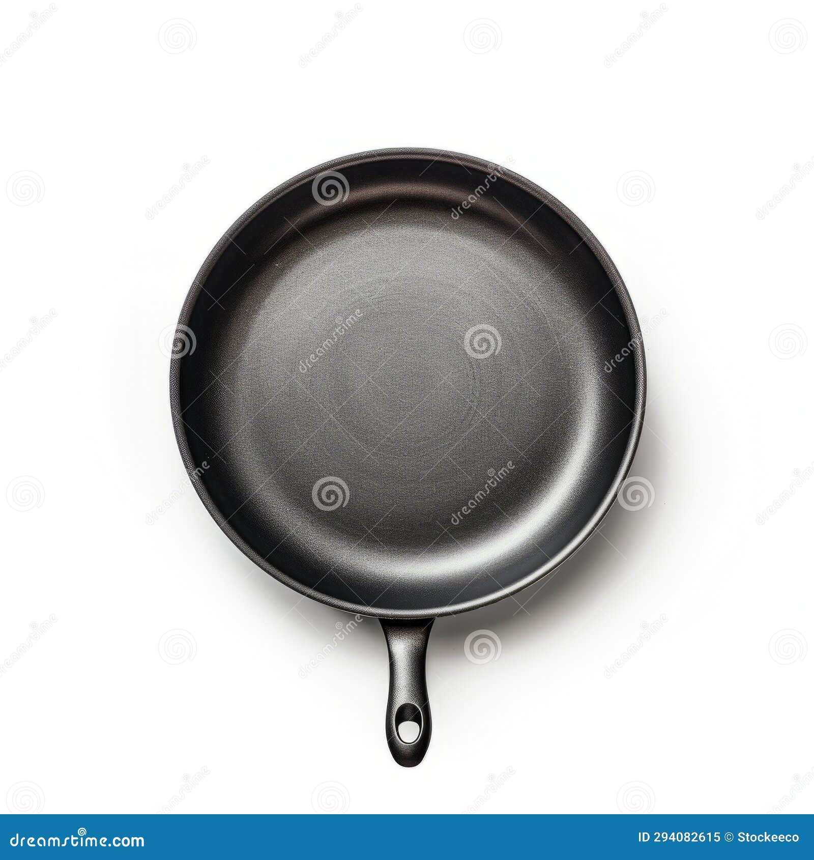 black iron frying pan on white background