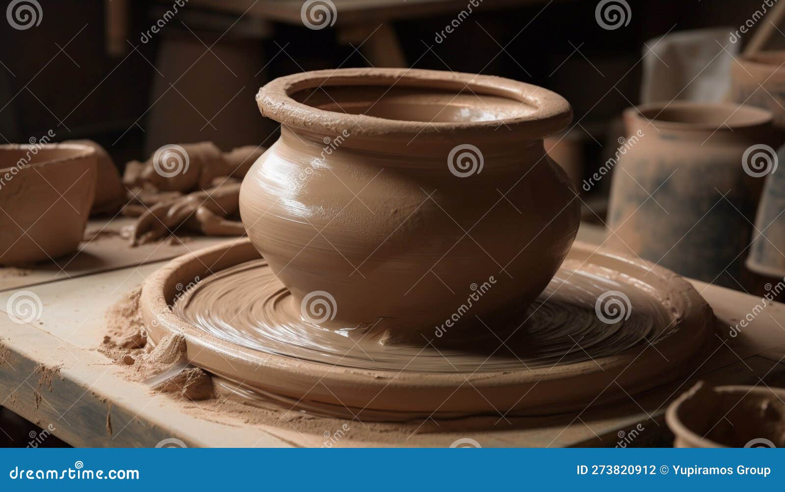 Skillful Potter Turning Clay on Spinning Wheel Generated by AI Stock