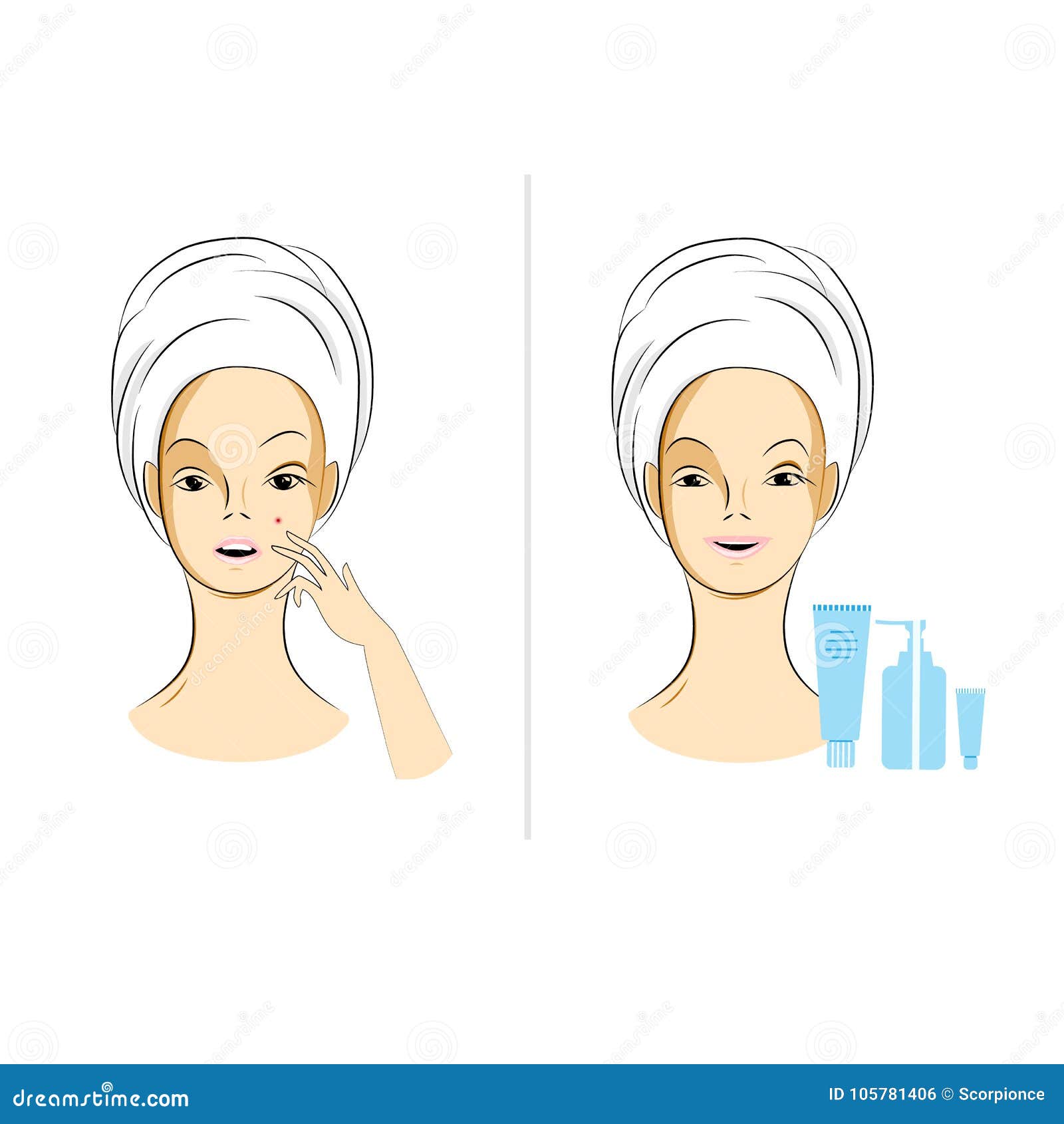 skin care : woman with towel on head using cosmetics