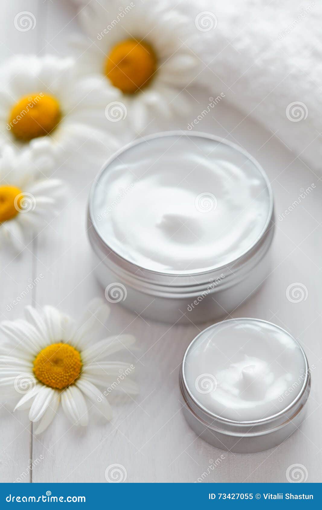 skin cleansing cosmetic cream with chamomile flowers vitamin spa lotion