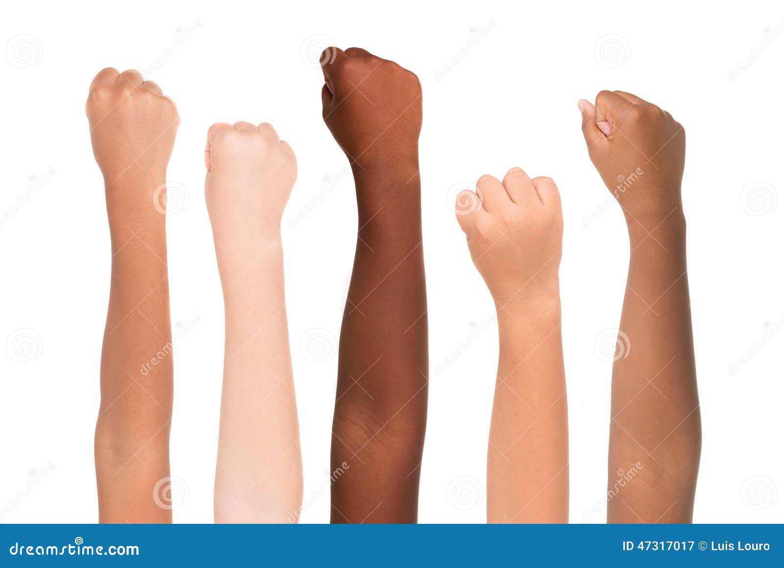  hands from different colors and races together isolated in white