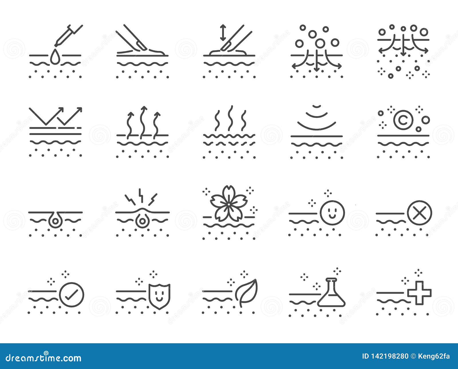 skin line icon set. included icons as collagen, beauty, skincare, moisturizing, natural and more.