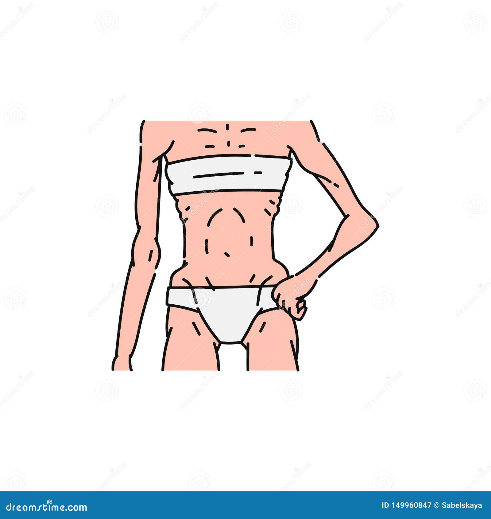 Skinny Anorexic Female Body in Underwear, Bra and Panties, Thin