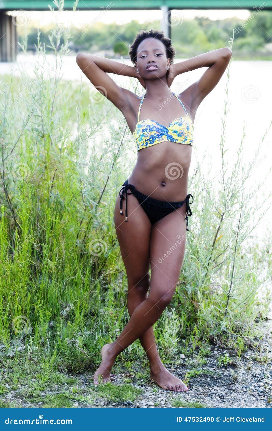 Skinny Black Teen Girl Bikini Outdoors River Stock Photo - Image