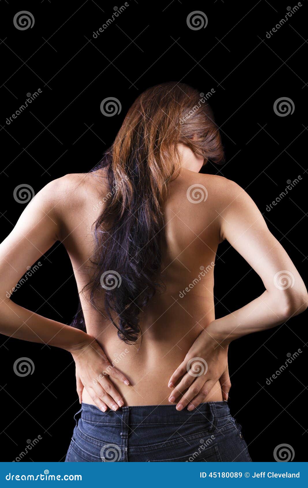 Skinny Hispanic Woman Hands on Bare Back Stock Image picture