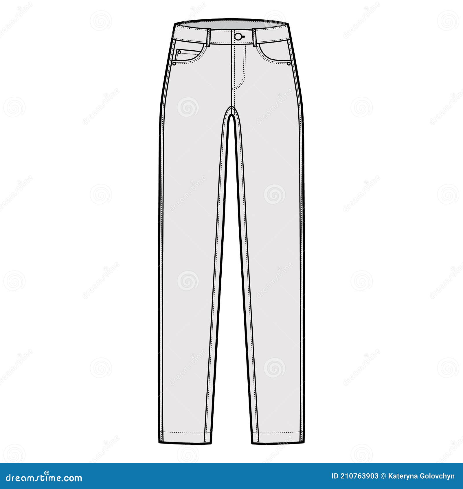 Skinny Jeans Denim Pants Technical Fashion Illustration with Full ...