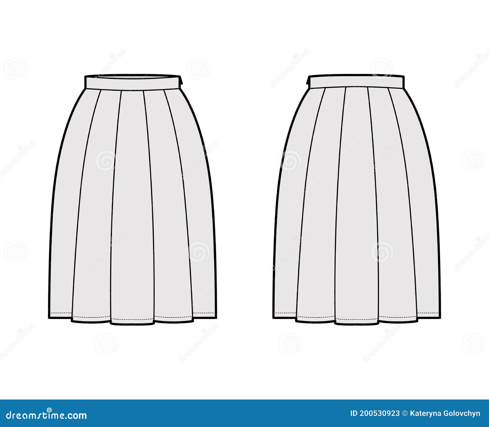 Skirt Box Pleat Technical Fashion Illustration with Below-the-knee ...