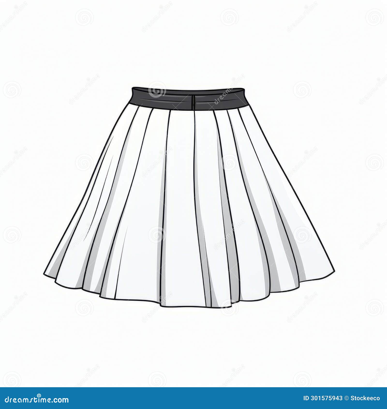 White Skirt Drawing on White Background with Strong Linear Elements