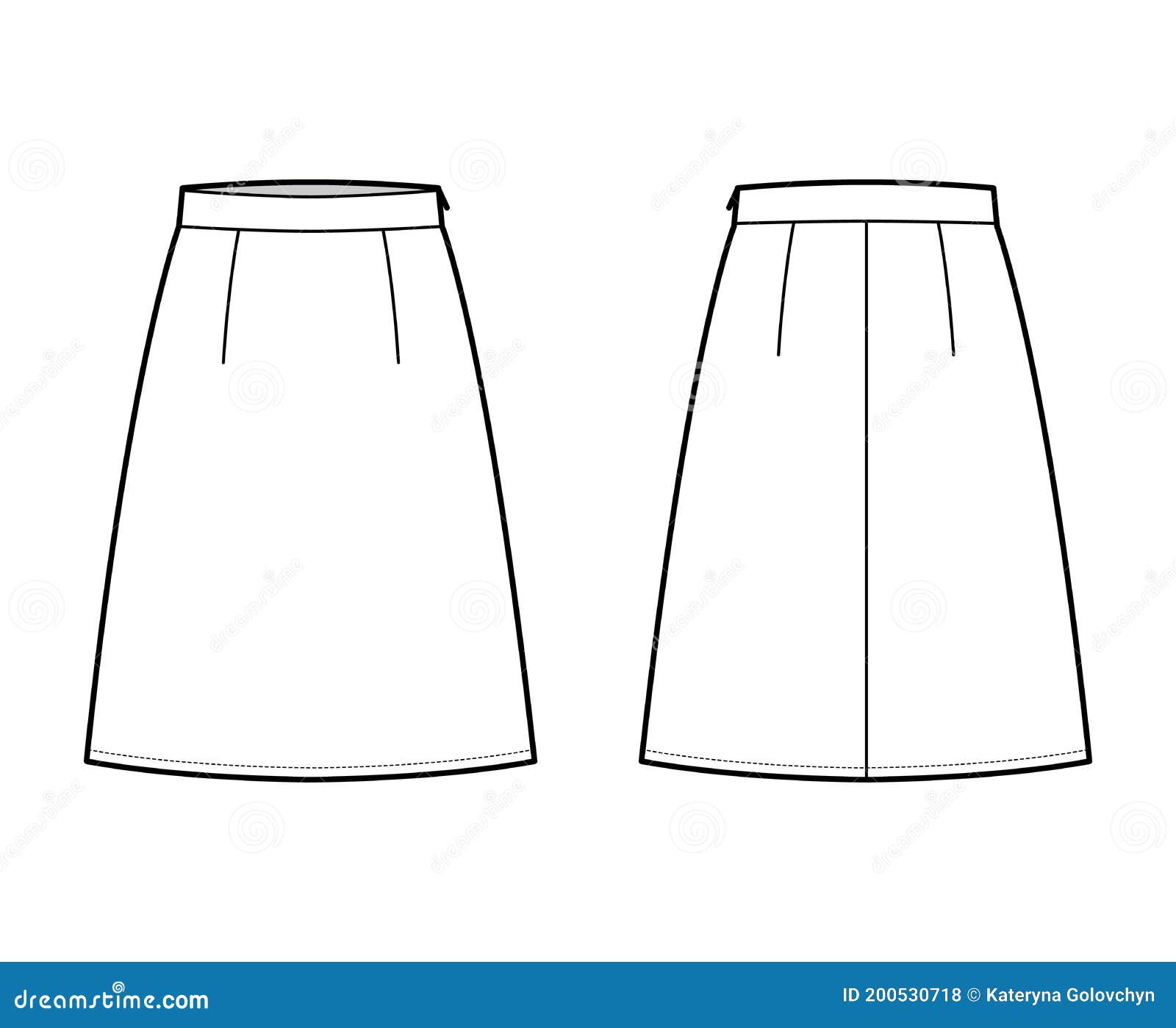 Skirt a-line Fullness Technical Fashion Illustration with Knee Length ...